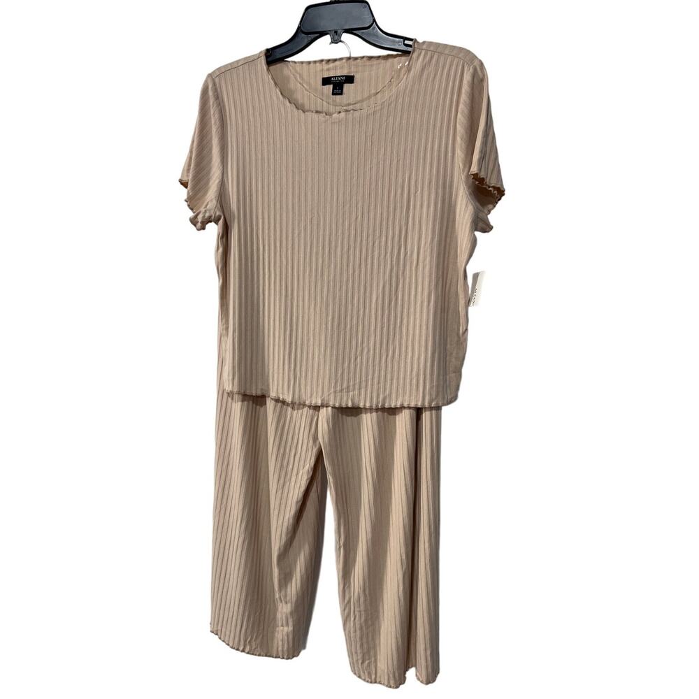 ALFANI WOMENS SIZE LARGE RIBBED CAPRI PAJAMA PANTS SET CREAM NEUTRAL NWT - Picture 5 of 14